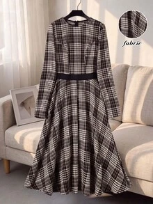 Rusticease Women's Autumn/Winter Casual Plaid Dress Elegant Long Party Dress Casual Long Dress Work Dresses For Women Formal Dresses For Women Office Wear - Multicolor - View 1