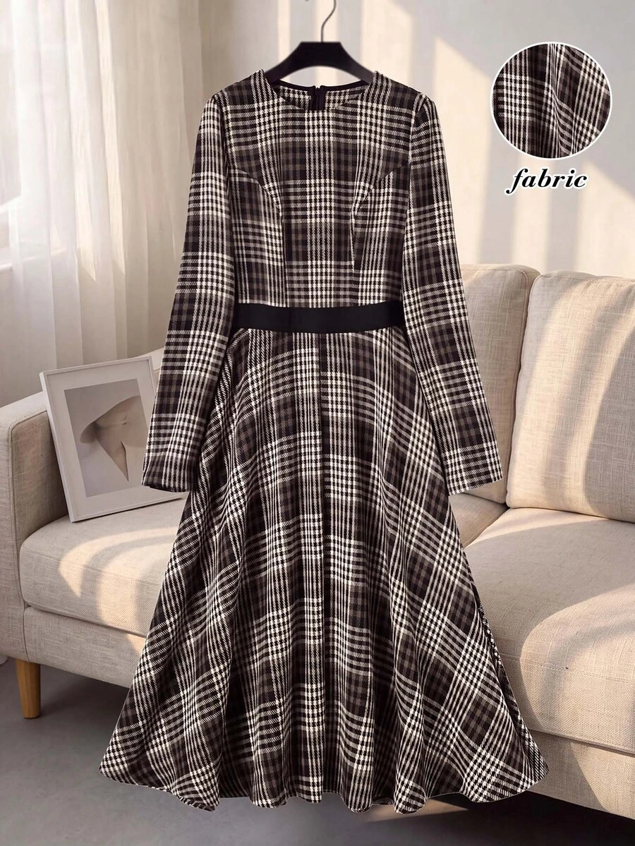 Rusticease Women's Autumn/Winter Casual Plaid Dress Elegant Long Party Dress Casual Long Dress Work Dresses For Women Formal Dresses For Women Office Wear - Multicolor - View 1