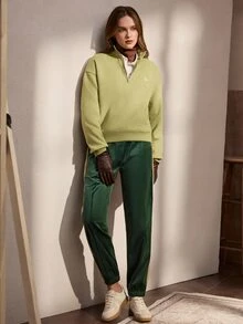 Nima Coro Women's Drawstring Waist Colorblock Casual Daily Long Pants - Dark Green - View 6