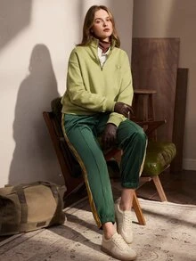 Nima Coro Women's Drawstring Waist Colorblock Casual Daily Long Pants - Dark Green - View 7