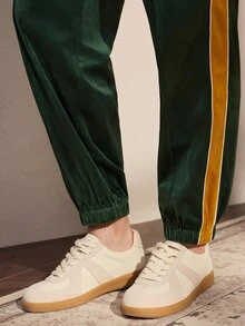 Nima Coro Women's Drawstring Waist Colorblock Casual Daily Long Pants - Dark Green - View 5