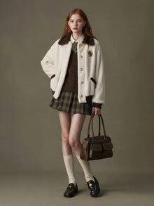 Elnivra Jaket Wanita Motif Patchwork Berwarna-warni dengan Hiasan Bulu - MultiWarna - View 5