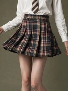 Elnivra 女款韓式時尚格紋百褶迷你裙 - 彩色 - 查看 1