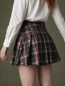 Elnivra 女款韓式時尚格紋百褶迷你裙 - 彩色 - 查看 2