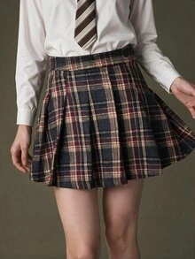 Elnivra 女款韓式時尚格紋百褶迷你裙 - 彩色 - 查看 7