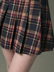 Elnivra 女款韓式時尚格紋百褶迷你裙 - 彩色 - 查看 5