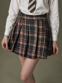 Elnivra 女款韓式時尚格紋百褶迷你裙 - 彩色 - 查看 6