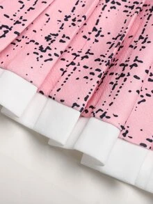 SHEIN 女童小女孩優雅通勤圓領撞色蝴蝶結夾克與裙子套裝 - 粉色 - 查看 7