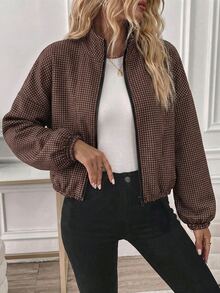 Easowa Women's Printed Plaid Zipper Elastic Long Sleeve Casual Hooded Sweatshirt Jacket, Suitable For Autumn/Winter - Multicolor - View 4