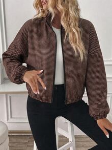 Easowa Women's Printed Plaid Zipper Elastic Long Sleeve Casual Hooded Sweatshirt Jacket, Suitable For Autumn/Winter - Multicolor - View 3