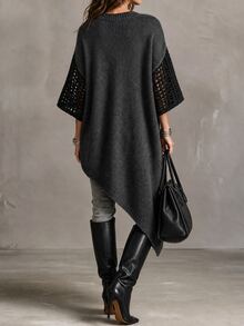 Solivie Women's Autumn Long Sweater Asymmetrical Design V-Neck Winter Clothes Going Out Everyday Date Tops Workwear For Women Office Dark Grey Casual - Dark Grey - View 2