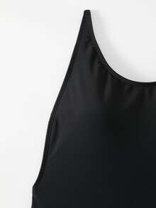 SHEIN Swim Summer Beach Solid Color Backless One-Piece Swimsuit Music Festival - Black - View 7