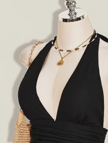 SHEIN ICON Halloween Women's Halter Backless Black Babydoll Tank Top Going Out Night Out Summer Elegant Sexy - Black - View 5