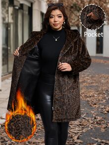 Reflora Plus Size Women's Leopard Print Fashion Versatile Winter Faux Fur Coat Formal Nightwear Going Out Brown Elegant - Brown - View 5