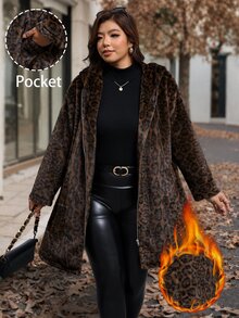 Reflora Plus Size Women's Leopard Print Fashion Versatile Winter Faux Fur Coat Formal Nightwear Going Out Brown Elegant - Brown - View 4