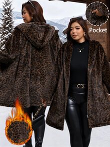 Reflora Plus Size Women's Leopard Print Fashion Versatile Winter Faux Fur Coat Formal Nightwear Going Out Brown Elegant - Brown - View 7