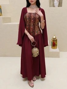 Al Najma 新款收腰优雅鸡尾酒连衣裙，修身剪裁，适合度假和派对场合。 - 酒紅色 - 查看 2