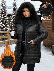 Reflora Plus Size Winter Casual Baggy Versatile Hooded Jacket Holiday Going Out Black - Black - View 5