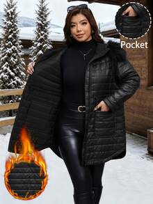 Reflora Plus Size Winter Casual Baggy Versatile Hooded Jacket Holiday Going Out Black - Black - View 3