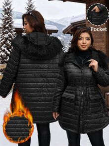 Reflora Plus Size Winter Casual Baggy Versatile Hooded Jacket Holiday Going Out Black - Black - View 6