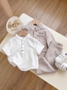 3pcs/Set Kids Boy Traditional Gentleman Outfit,Collared Button-Up Shirt,Vest&Straight Leg Pants Suit,Perfect For Wedding,Birthday Party,Back To School - Multicolor - View 4