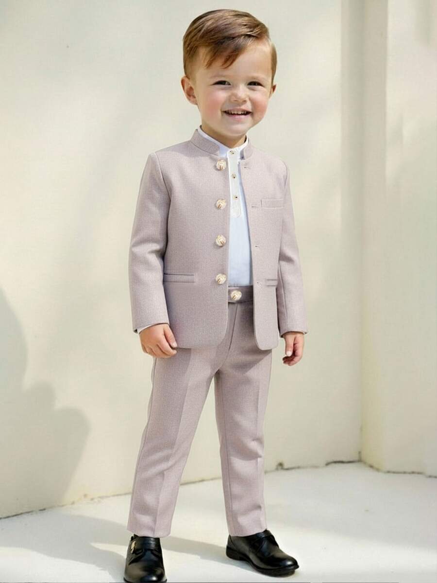 3pcs/Set Kids Boy Traditional Gentleman Outfit,Collared Button-Up Shirt,Vest&Straight Leg Pants Suit,Perfect For Wedding,Birthday Party,Back To School - Multicolor - View 1