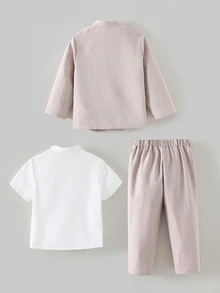 3pcs/Set Kids Boy Traditional Gentleman Outfit,Collared Button-Up Shirt,Vest&Straight Leg Pants Suit,Perfect For Wedding,Birthday Party,Back To School - Multicolor - View 3