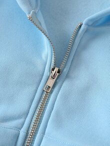 INAWLY Solid Zip Up Drop Shoulder Thermal Lined Crop Hoodie,Long Sleeve Tops Graduation,Teacher,Back To School Fall - Baby Blue - View 4