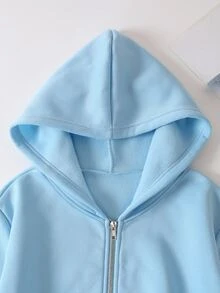 INAWLY Solid Zip Up Drop Shoulder Thermal Lined Crop Hoodie,Long Sleeve Tops Graduation,Teacher,Back To School Fall - Baby Blue - View 3