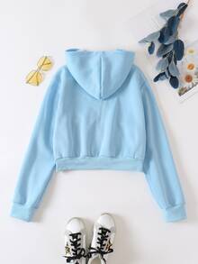 INAWLY Solid Zip Up Drop Shoulder Thermal Lined Crop Hoodie,Long Sleeve Tops Graduation,Teacher,Back To School Fall - Baby Blue - View 2