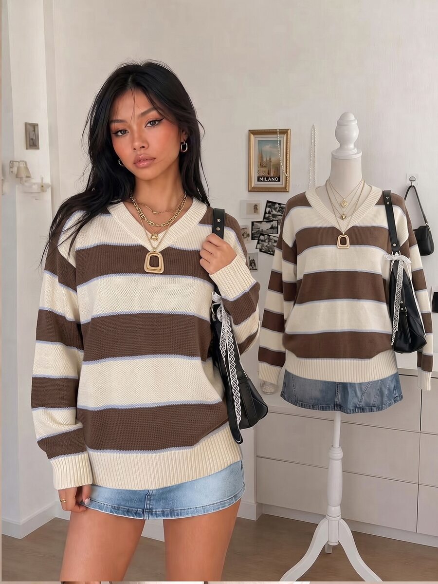 Trelyra Women's Colorblock Casual Versatile Daily Wear Long Sleeve Sweater - Multicolor - View 1