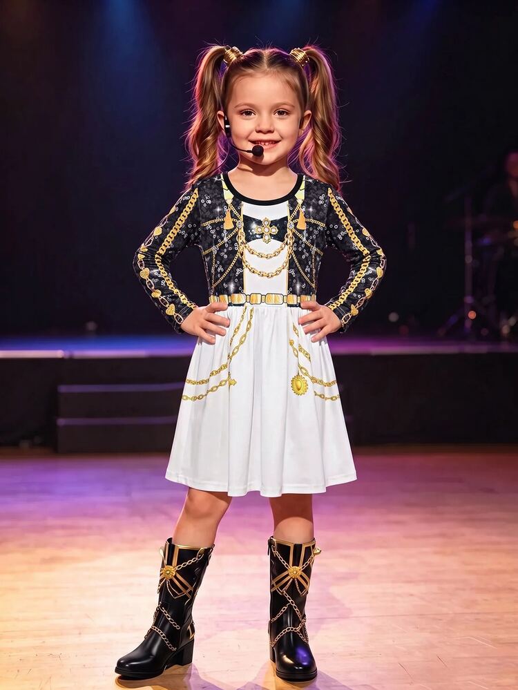 SHEIN Kids Young Girl Young Girl Young Girl Young Girl Casual Fashion Polka Dot Halter Neck A-Line Dress - Black - View 7