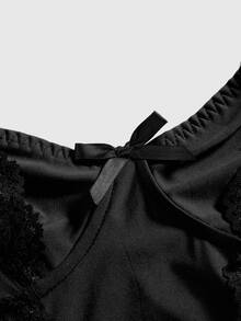 ROMWE Goth YERIMUA Sexy Party Lace Contrast Side Tie Waist Decor Cami Tops - Black - View 3