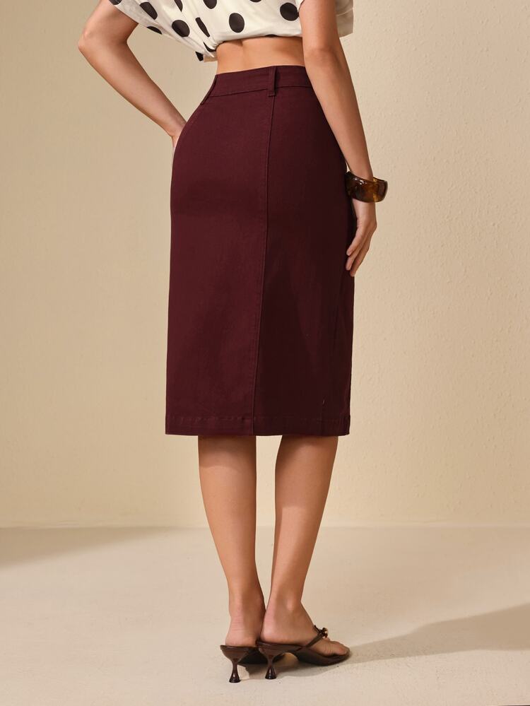 Selenza Women's Sexy Elegant Button Denim Skirt - Rose Red - View 7