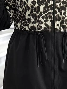 SHEIN LUNE Plus Size Plain Color Hooded Zipper Front Casual Long Sleeve Jacket Plus Size Fall Clothes Winter - Multicolor - View 6