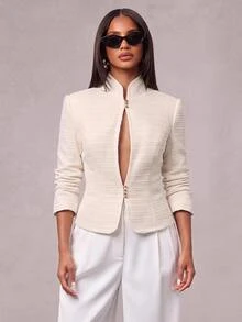 Radiana Women's Solid Color Casual Versatile Daily Long Sleeve Jacket - White - View 9