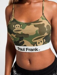 Paul Frank X ROMWE Women's Camouflage Sports Bra, Hot Girl Collaboration, Spring/Summer Streetwear Y2K Versatile Innerwear - Army Green - View 2