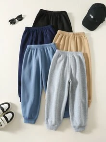 SHEIN Kids 5pcs Pieces Young Boys Casual Cute Versatile Simple Print Solid Color Jogger Pants Elastic Wai - Multicolor - View 2