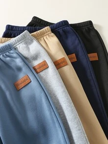 SHEIN Kids 5pcs Pieces Young Boys Casual Cute Versatile Simple Print Solid Color Jogger Pants Elastic Wai - Multicolor - View 3