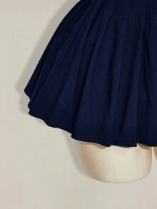 SHEIN ICON 女士休闲纯色无袖褶裥下摆迷你连衣裙，夏季 - 藏蓝色 - 查看 8