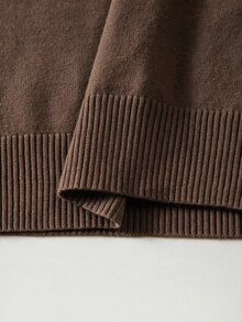 SHEIN 新款米白色V領針織上衣，對比黑色波浪荷葉邊飾邊，喇叭荷葉袖口 - 咖啡棕 - 查看 6