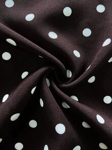 SHEIN Franclia 女款優雅圓點無袖收腰洋裝，法式復古開衩綁帶修身洋裝 - 棕色 - 查看 4