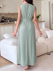 Veilorie Women's Simple Solid Color Dress And Jacket Set 2 Pieces Set - Mint Green - View 3