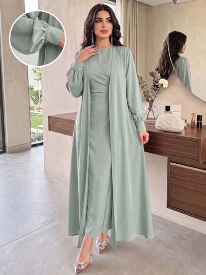 Veilorie Women's Simple Solid Color Dress And Jacket Set 2 Pieces Set