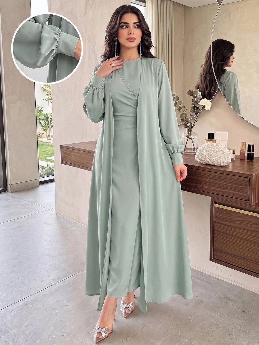 Veilorie Women's Simple Solid Color Dress And Jacket Set 2 Pieces Set