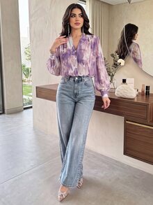 Modelyn Women Fashionable Elegant Lantern Sleeve Summer Shirt, Long Sleeve Tops - Multicolor - View 2