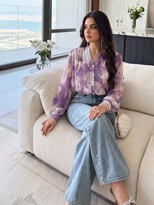 Modelyn Women Fashionable Elegant Lantern Sleeve Summer Shirt, Long Sleeve Tops - Multicolor - View 5