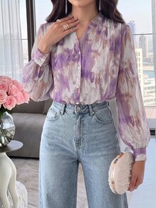 Modelyn Women Fashionable Elegant Lantern Sleeve Summer Shirt, Long Sleeve Tops - Multicolor - View 4