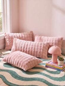 2pcs Pink Plush Flannel Pillowcases, Modern Decorative Long Pillow Covers, Suitable For Winter, Soft And Warm, Machine Washable, Pillow Insert Not Included - Pink - View 1