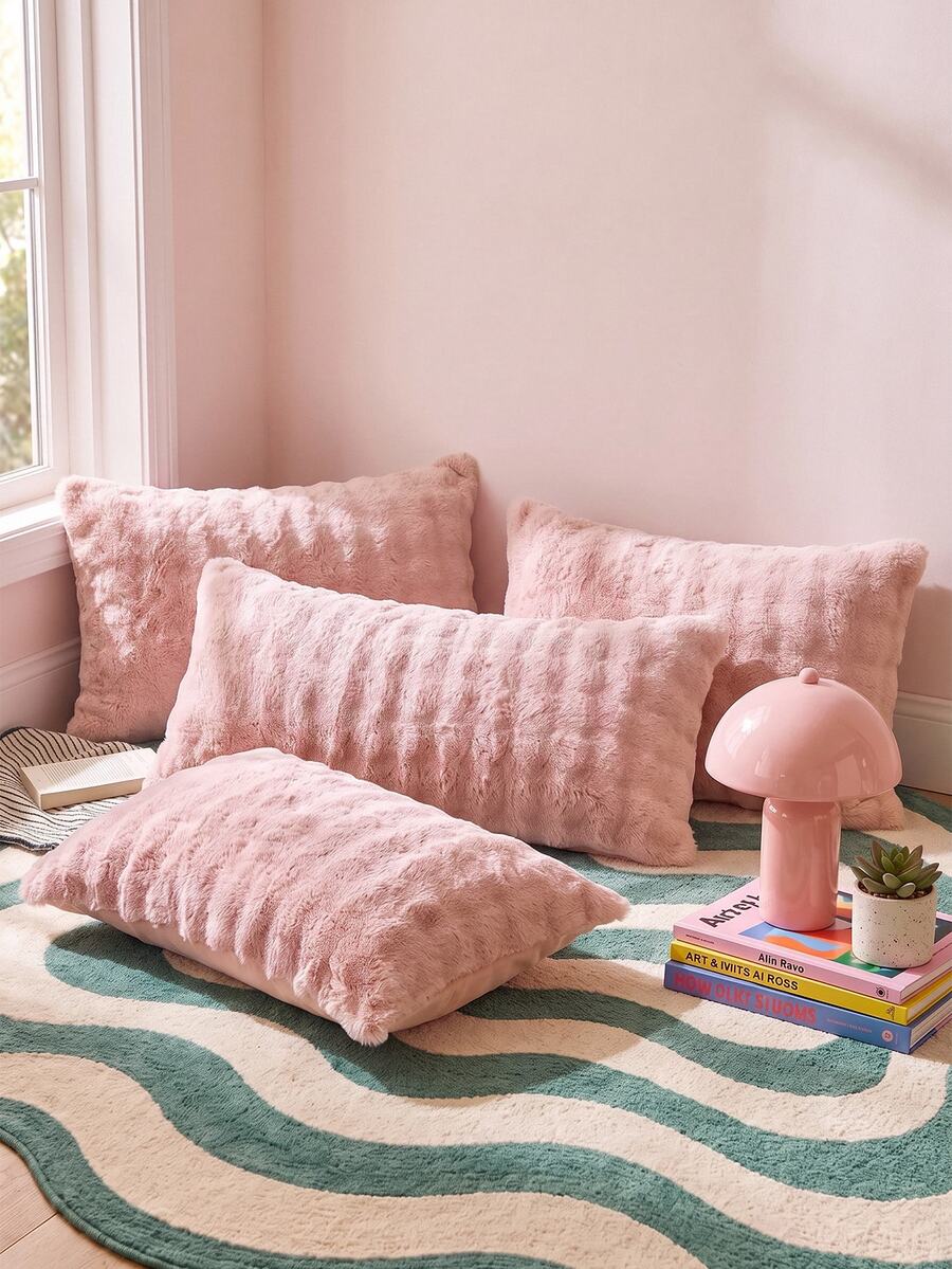 2pcs Pink Plush Flannel Pillowcases, Modern Decorative Long Pillow Covers, Suitable For Winter, Soft And Warm, Machine Washable, Pillow Insert Not Included - Pink - View 1